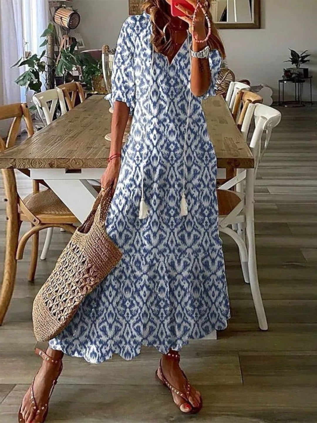 Liana Boho Strandkleid mit V-Ausschnitt foto 1