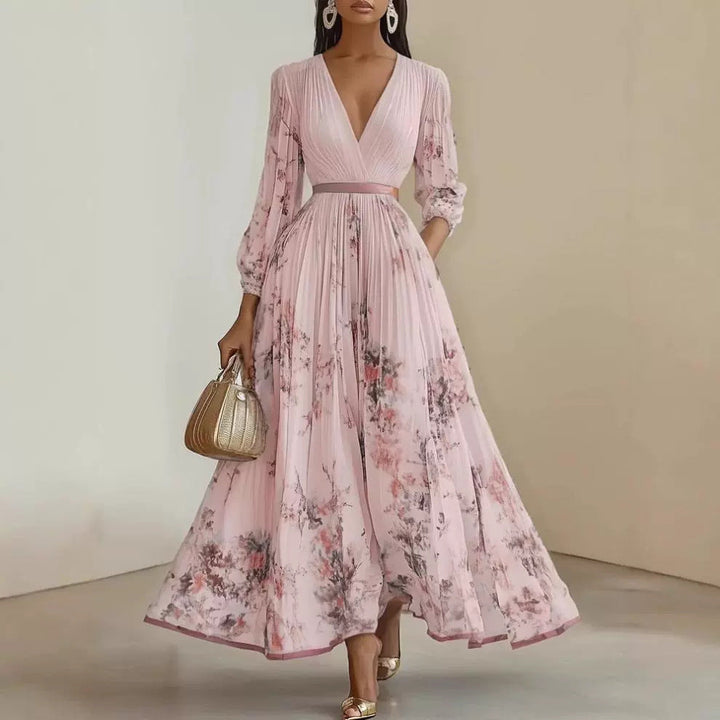 Solene Maxikleid mit tiefem V-Ausschnitt und Blumenmuster foto 3