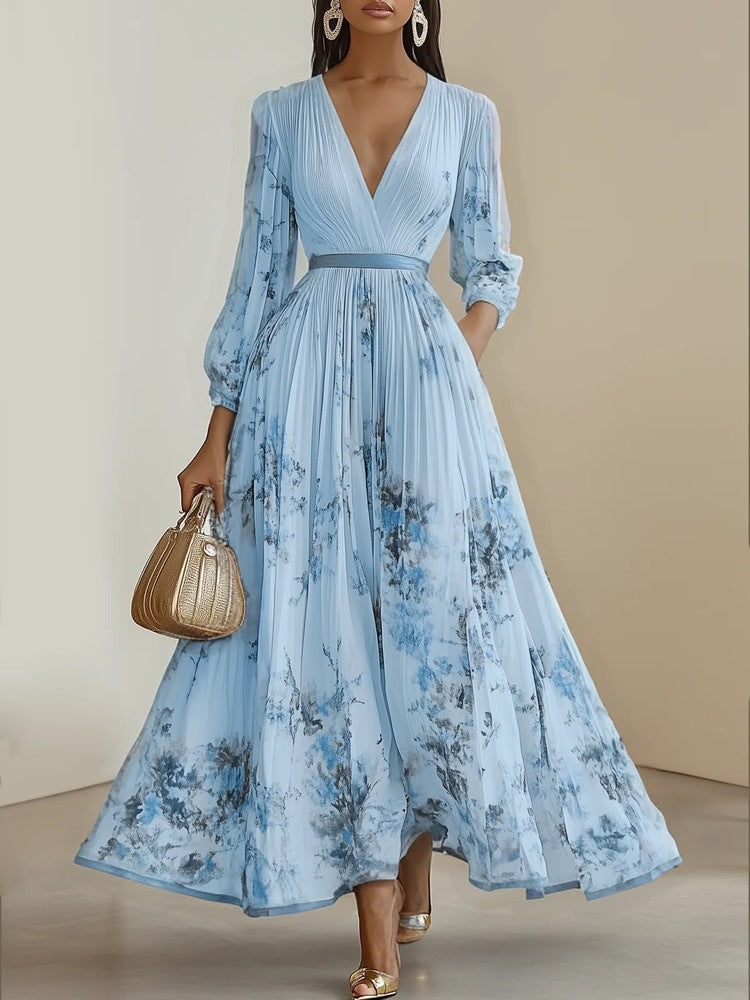 Solene Maxikleid mit tiefem V-Ausschnitt und Blumenmuster foto 7