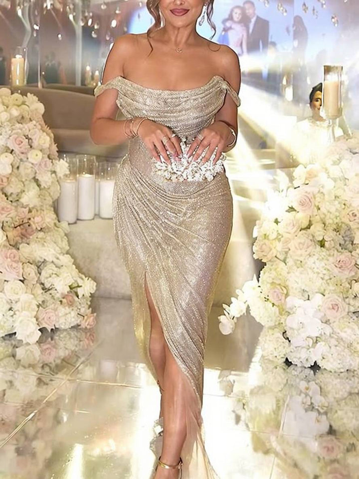 Annabell Schulterfreies Glitzer-Abendkleid mit Beinschlitz Foto 5