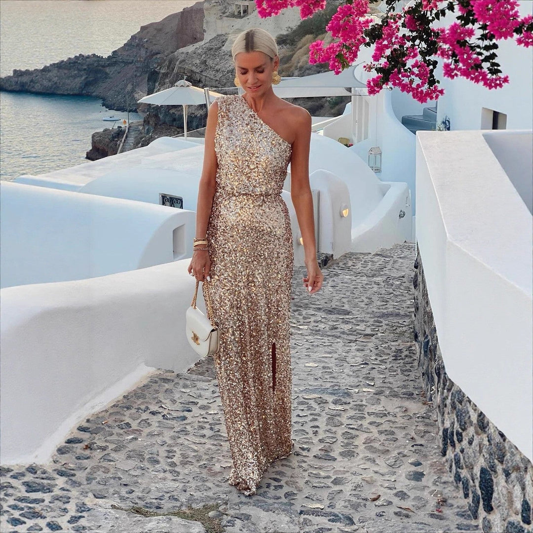 Aurelia One-Shoulder-Abendkleid mit Pailletten und Beinschlitz Foto 1