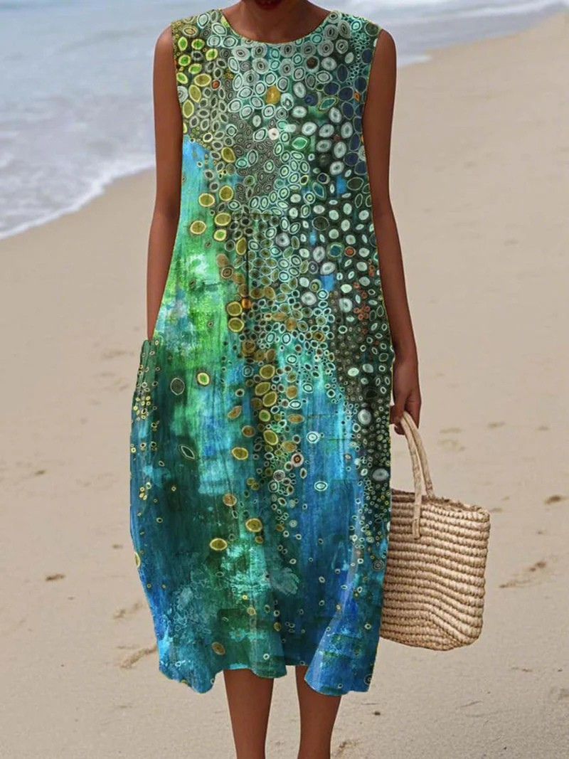 Bente Leinen-Strandkleid mit abstraktem Mosaik-Print Foto 1