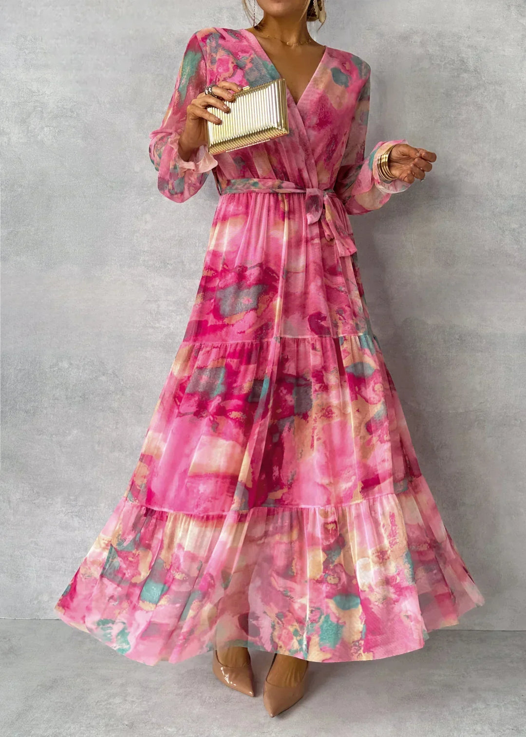 Damen Fließendes, plissiertes Maxikleid mit
