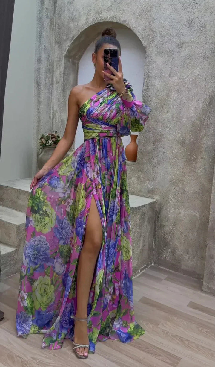 Dana Florales Sommerkleid One-Shoulder mit Beinschlitz Foto 1