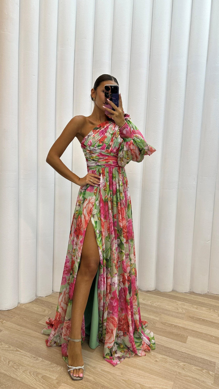 Dana Florales Sommerkleid One-Shoulder mit Beinschlitz Foto 3