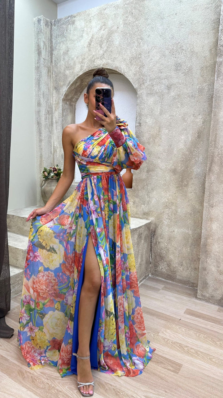 Dana Florales Sommerkleid One-Shoulder mit Beinschlitz Foto 5