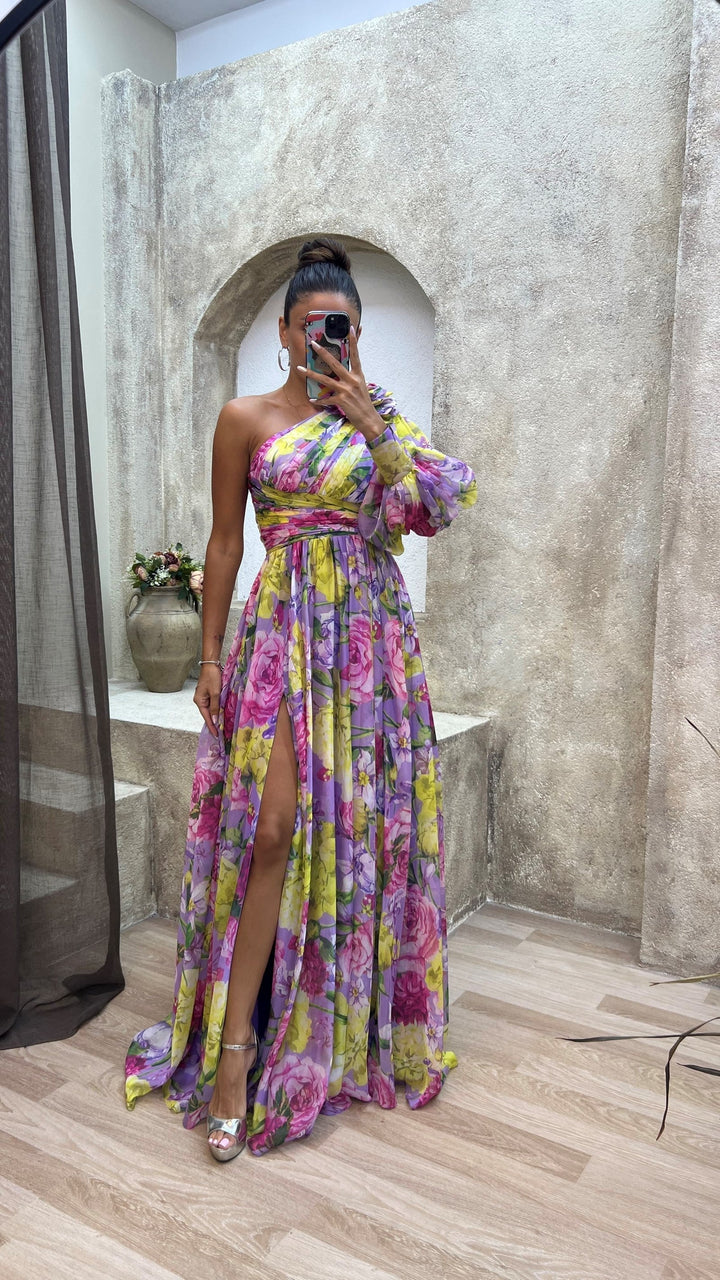 Dana Florales Sommerkleid One-Shoulder mit Beinschlitz Foto 6
