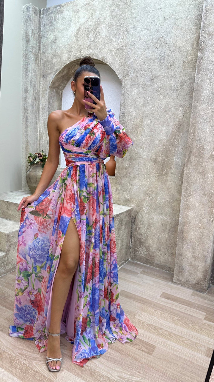 Dana Florales Sommerkleid One-Shoulder mit Beinschlitz Foto 7