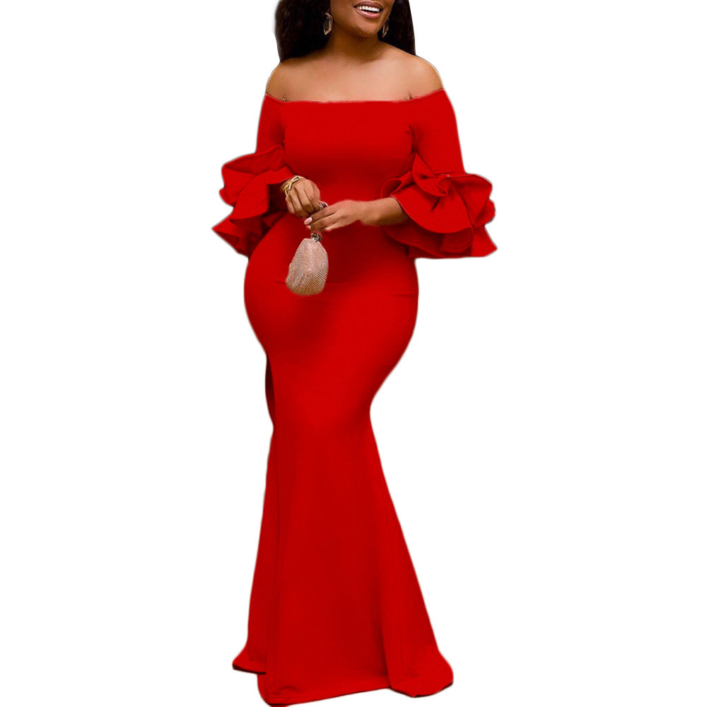 Delphine Weißes Meerjungfrau-Abendkleid mit Volantärmeln Foto 5