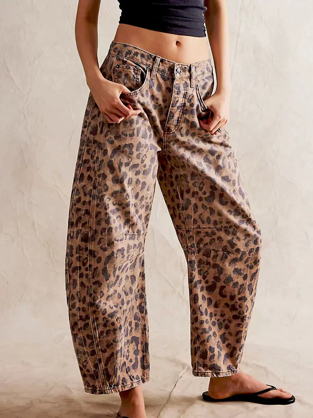 Denim Jeans with Allover Animal Print in Leopard