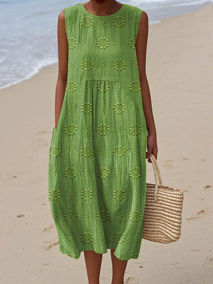 Dörte Grünes Leinen-Strandkleid mit Struktur-Muster Foto 1