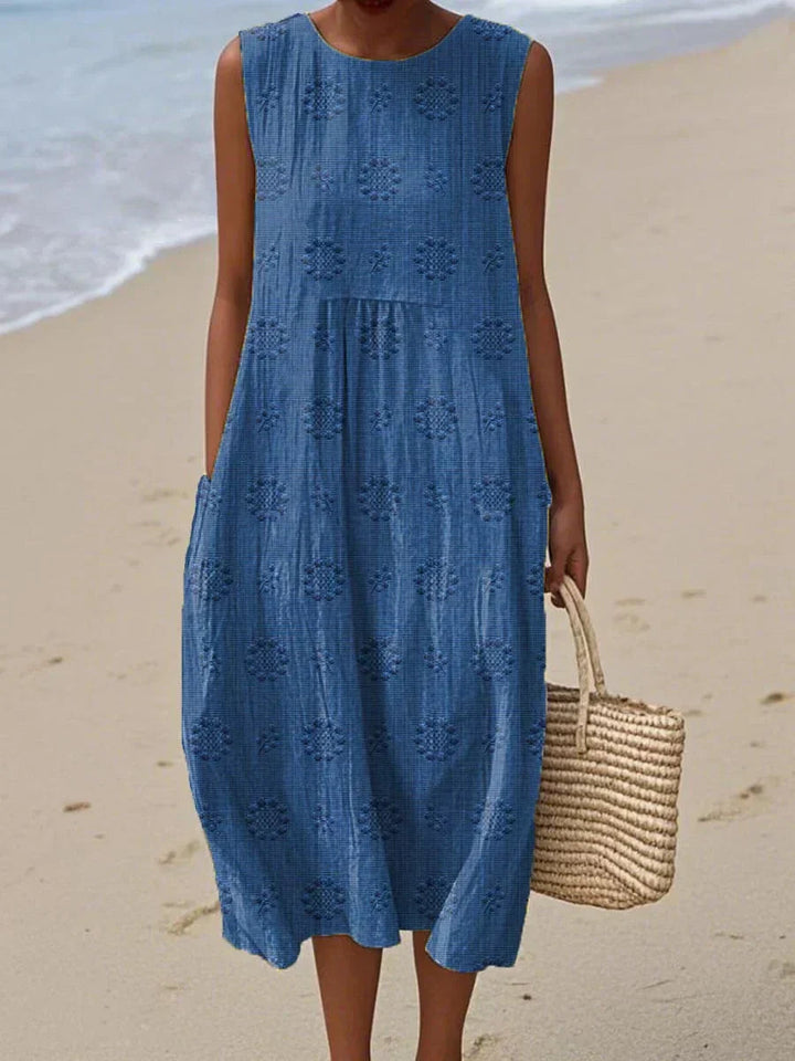 Dörte Grünes Leinen-Strandkleid mit Struktur-Muster Foto 2