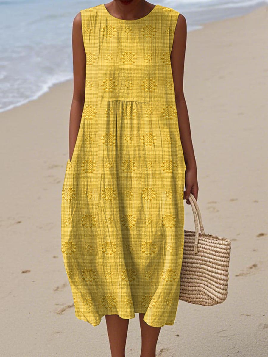 Dörte Grünes Leinen-Strandkleid mit Struktur-Muster Foto 3