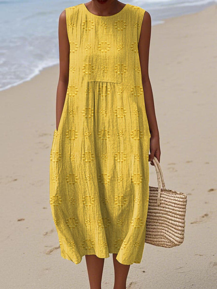 Dörte Grünes Leinen-Strandkleid mit Struktur-Muster Foto 3