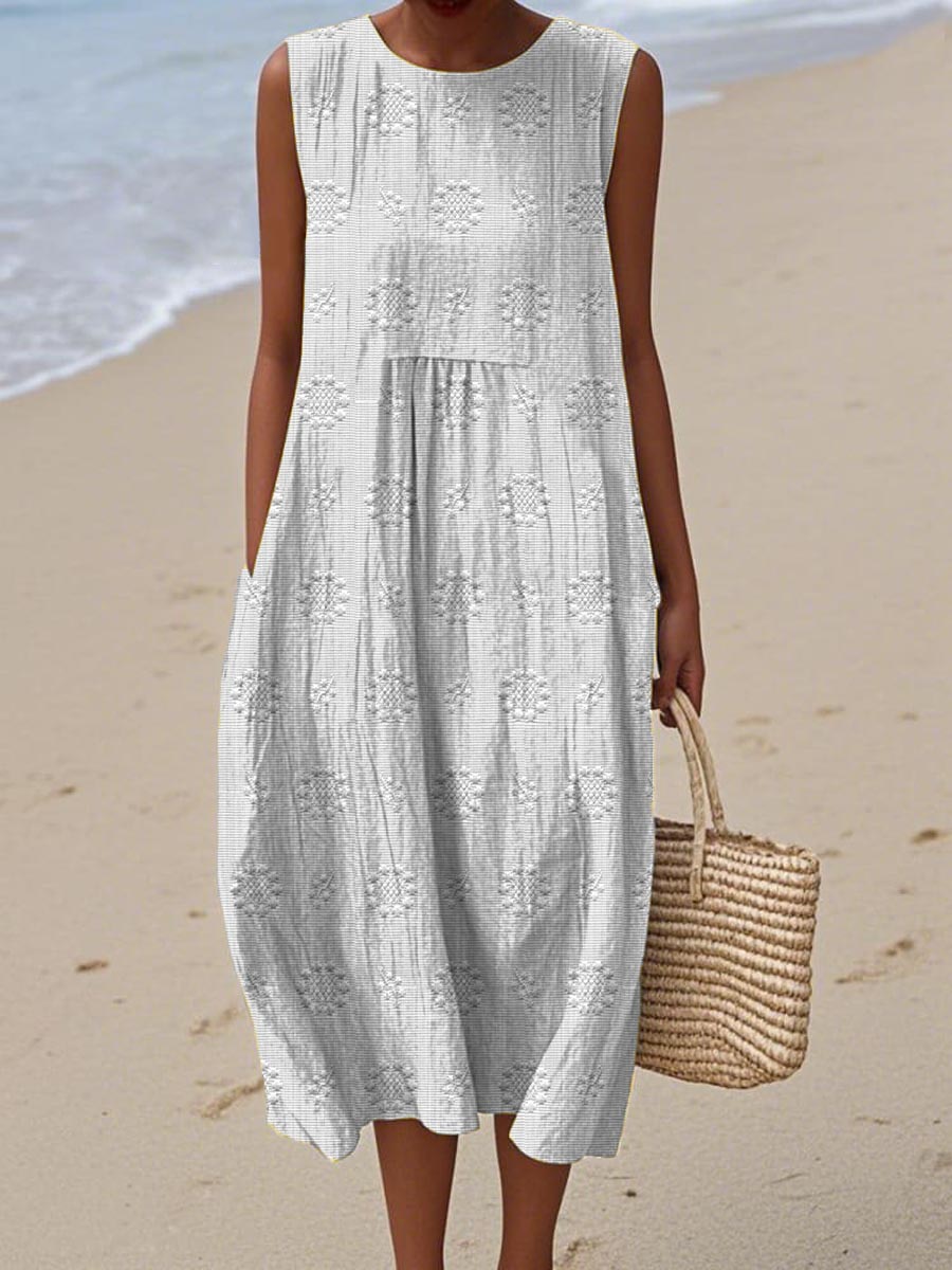 Dörte Grünes Leinen-Strandkleid mit Struktur-Muster Foto 4