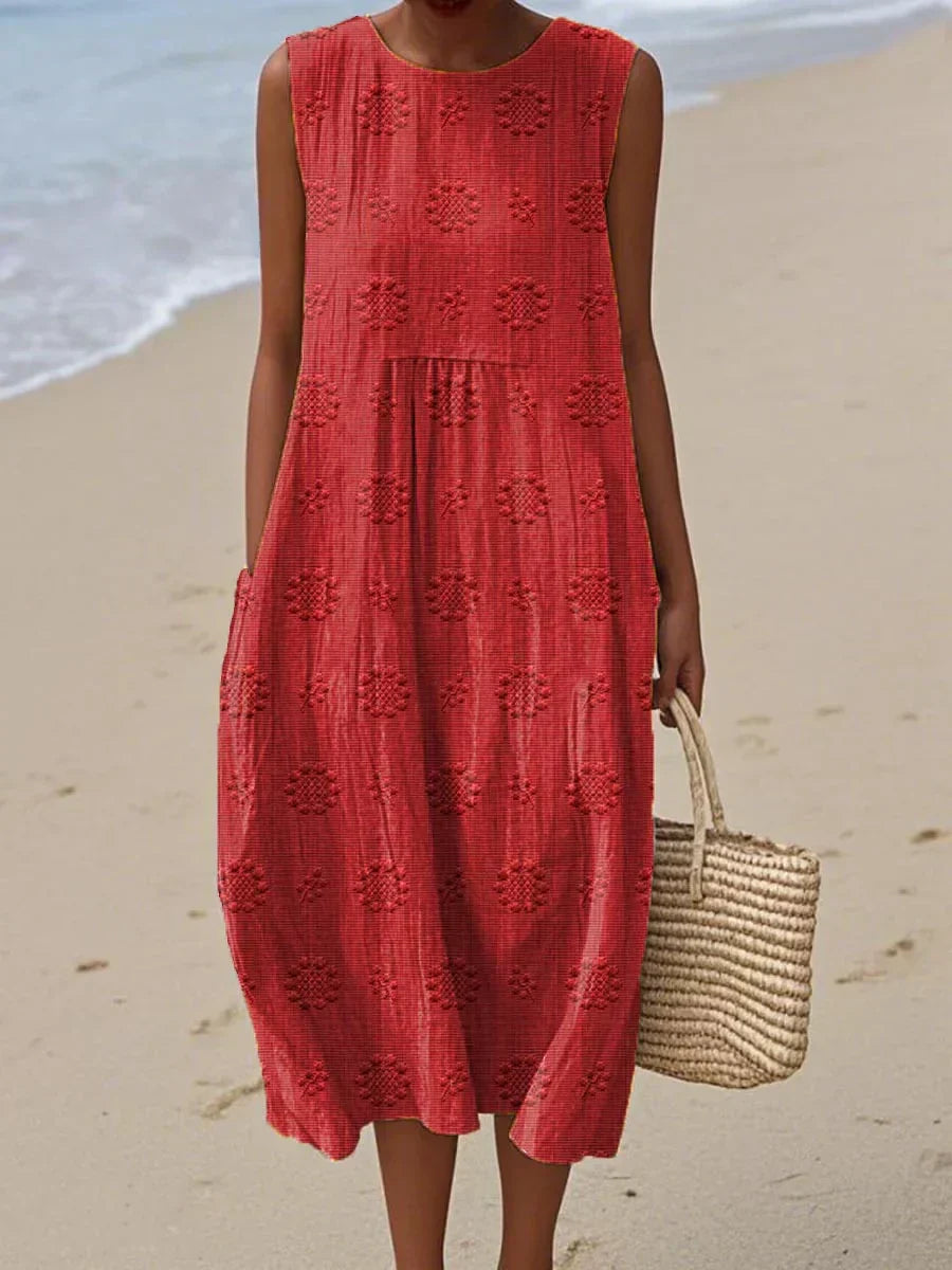 Dörte Grünes Leinen-Strandkleid mit Struktur-Muster Foto 5