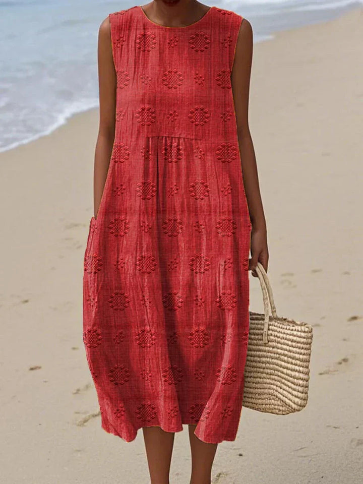 Dörte Grünes Leinen-Strandkleid mit Struktur-Muster Foto 5