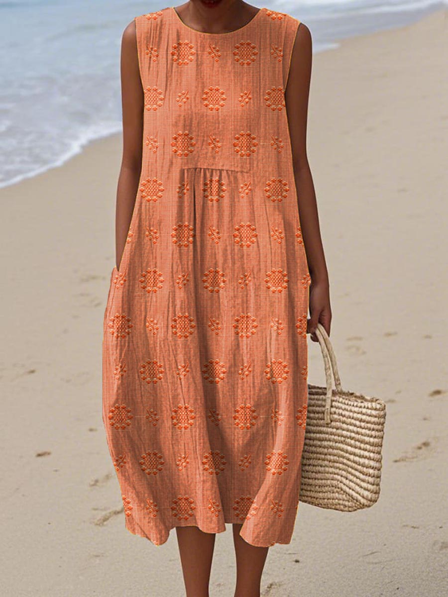 Dörte Grünes Leinen-Strandkleid mit Struktur-Muster Foto 6