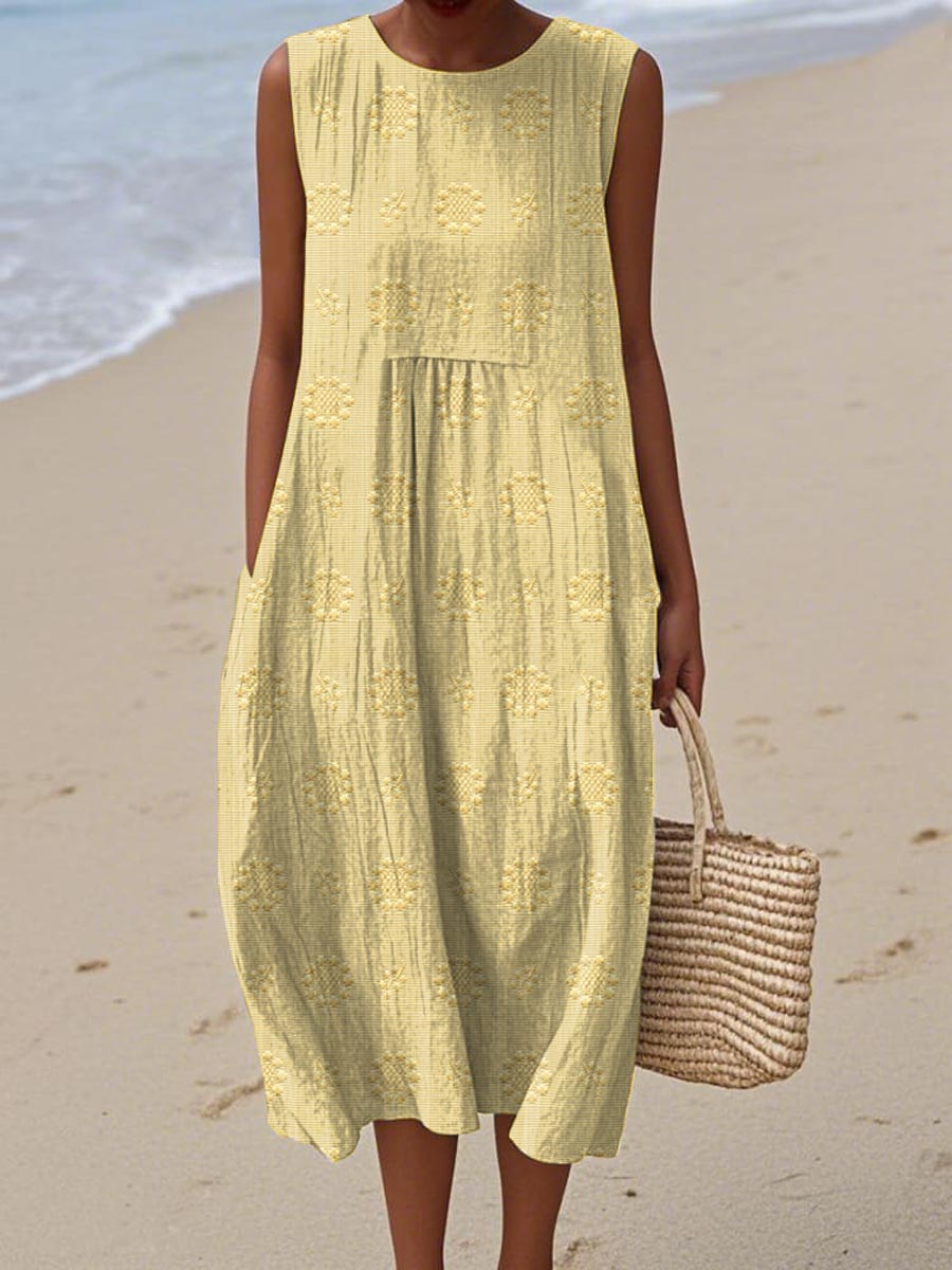 Dörte Grünes Leinen-Strandkleid mit Struktur-Muster Foto 7