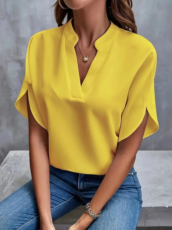 Ellen Elegante Bluse mit V-Ausschnitt und Schlitzärmeln Foto 3