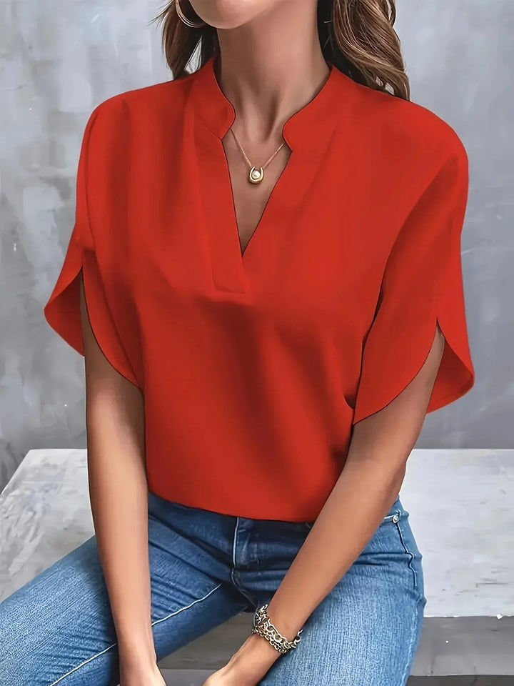 Ellen Elegante Bluse mit V-Ausschnitt und Schlitzärmeln Foto 5