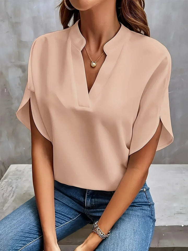 Ellen Elegante Bluse mit V-Ausschnitt und Schlitzärmeln Foto 6