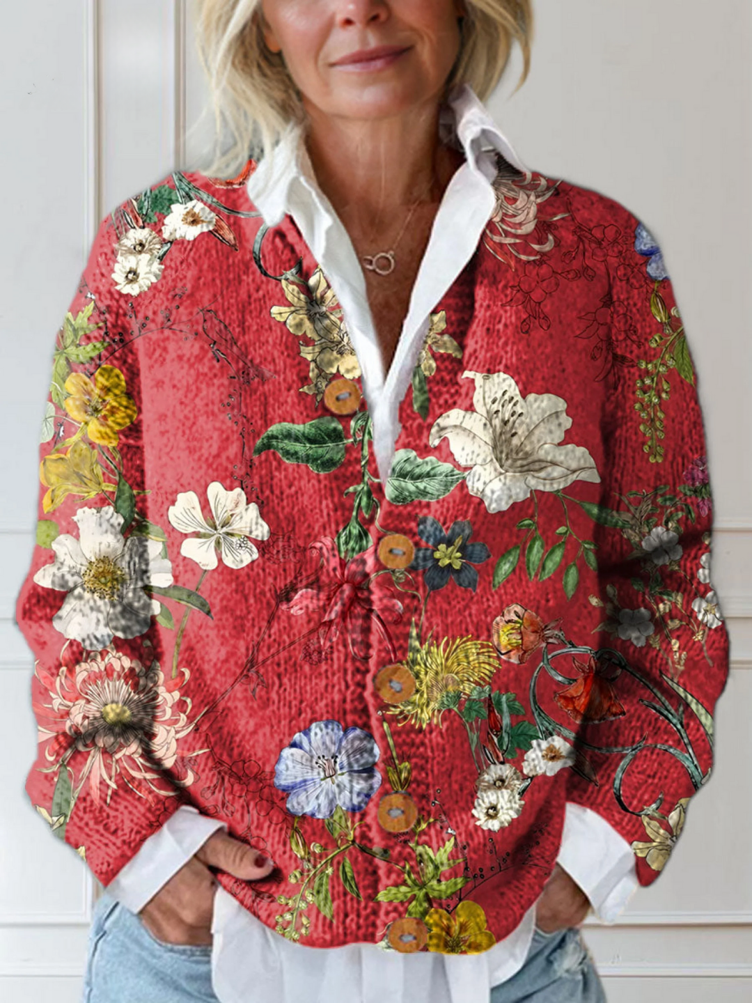 Erna Cardigan-Pullover mit Vintage-Blumenmuster Foto 1