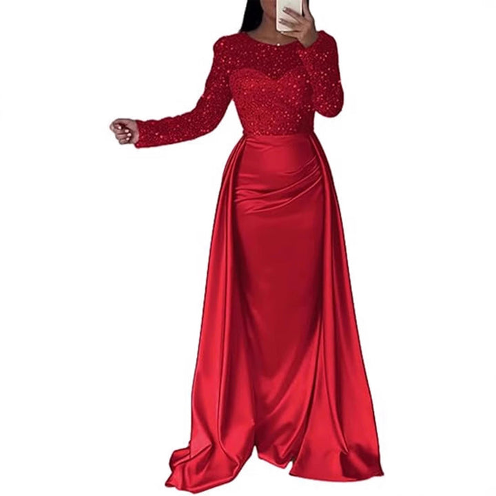 Evelyn Abendkleid mit Perlenoberteil und fließendem Satinrock Foto 2