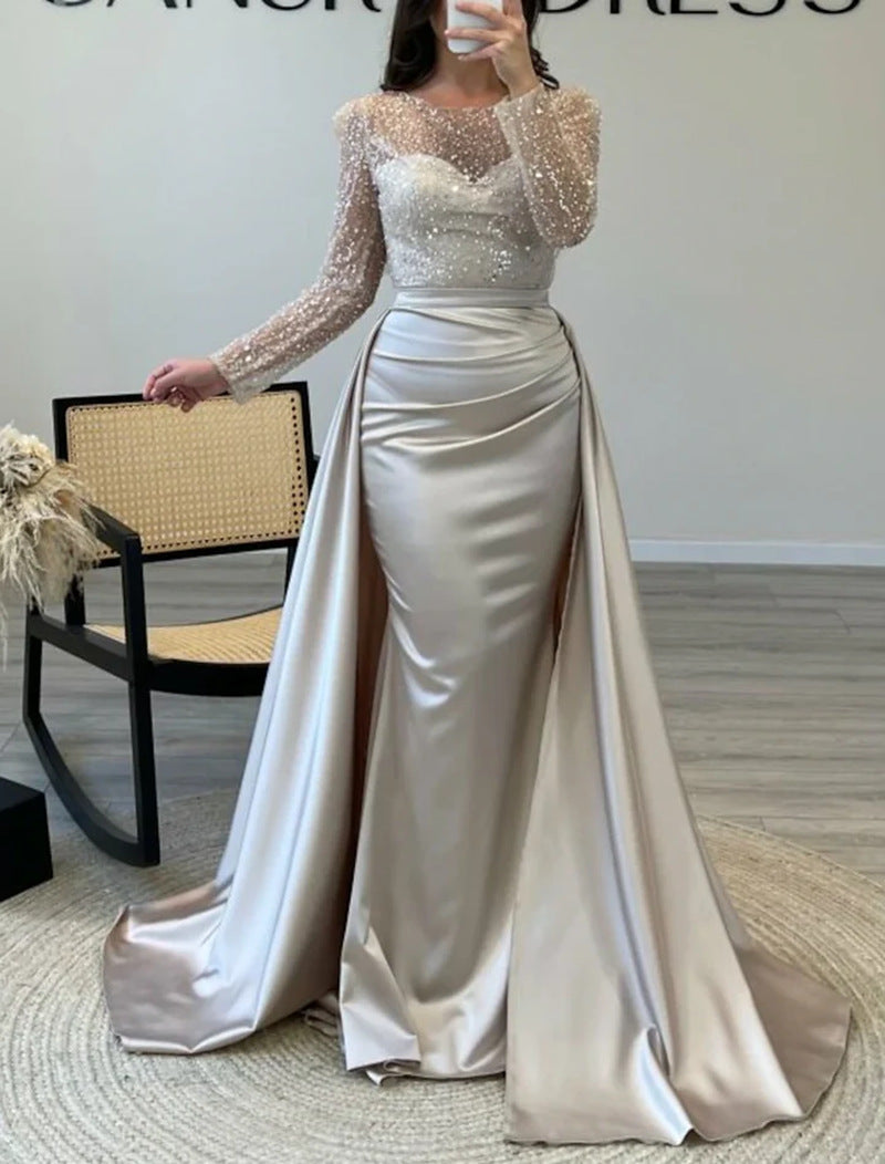 Evelyn Abendkleid mit Perlenoberteil und fließendem Satinrock Foto 6