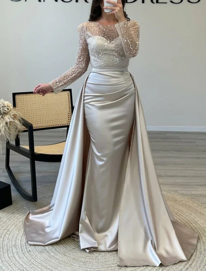 Evelyn Abendkleid mit Perlenoberteil und fließendem Satinrock Foto 6