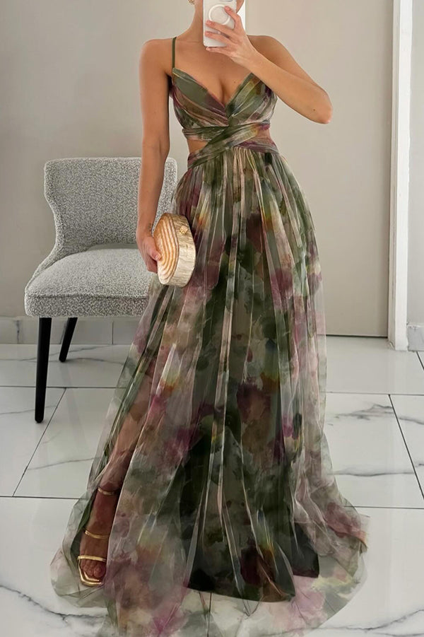 Fenja Florales Chiffon-Sommerkleid mit Spaghettiträgern in Maxi-Länge Foto 7