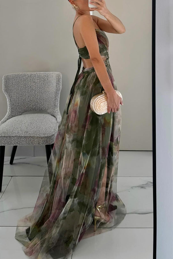 Fenja Florales Chiffon-Sommerkleid mit Spaghettiträgern in Maxi-Länge Foto 8