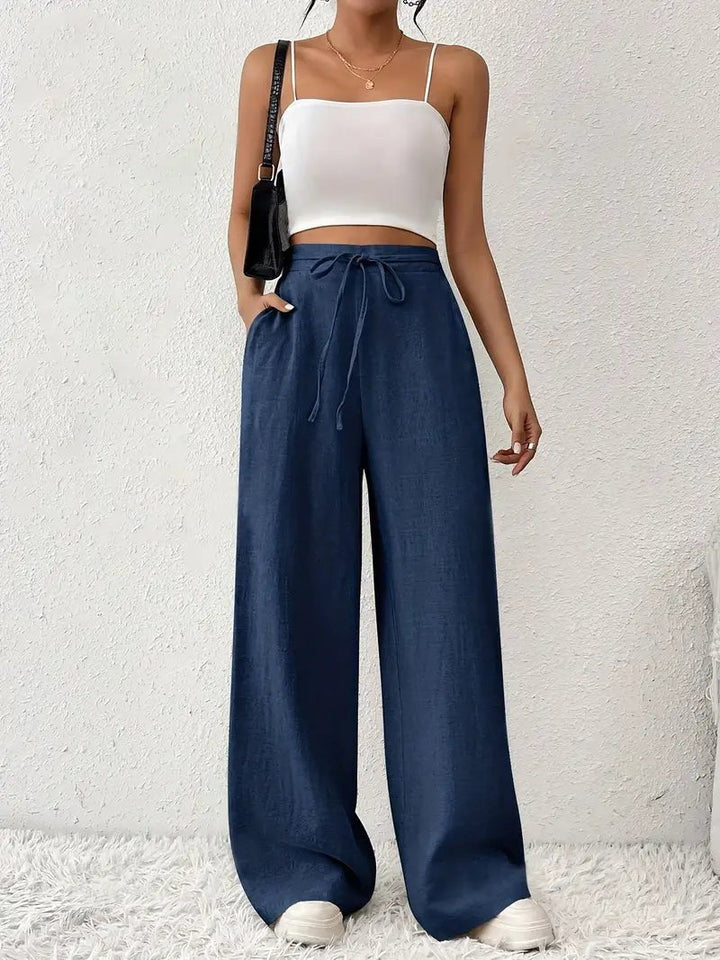 Fleur Weite Leinenhose mit Tunnelzug und hohem Bund Foto 2