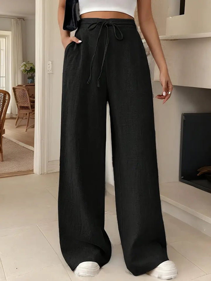 Fleur Weite Leinenhose mit Tunnelzug und hohem Bund Foto 3