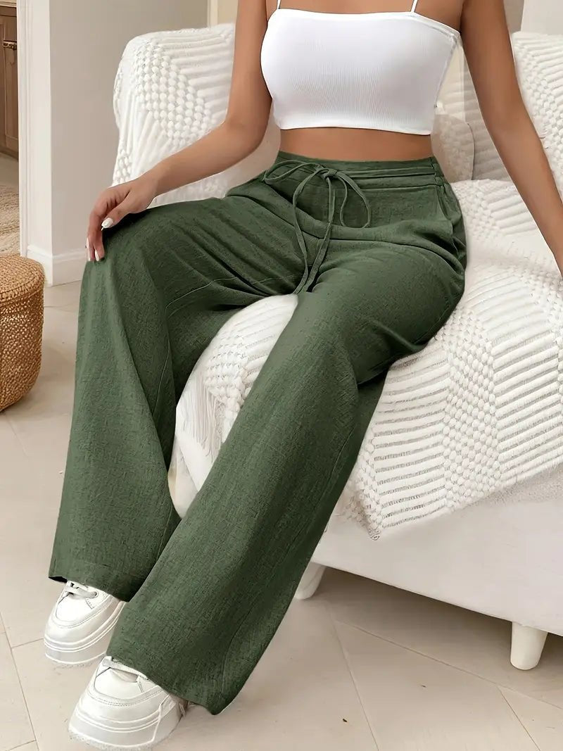 Fleur Weite Leinenhose mit Tunnelzug und hohem Bund Foto 5
