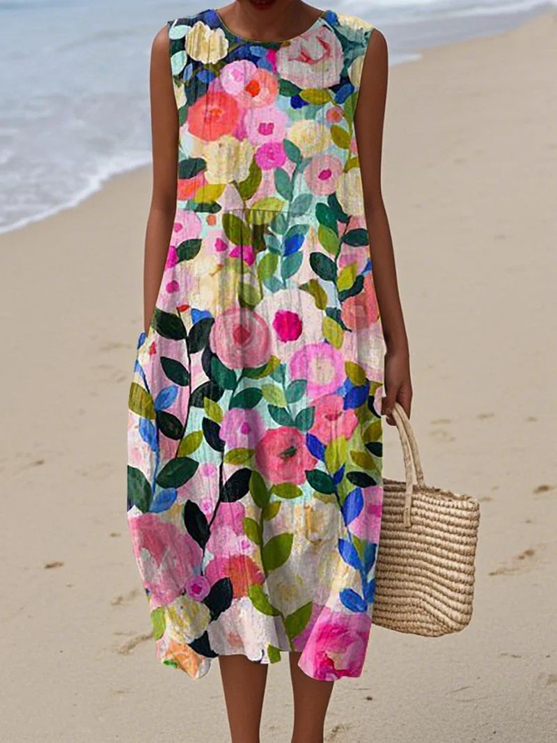 Frauke Buntes Leinen-Strandkleid mit Blumenprint Foto 1