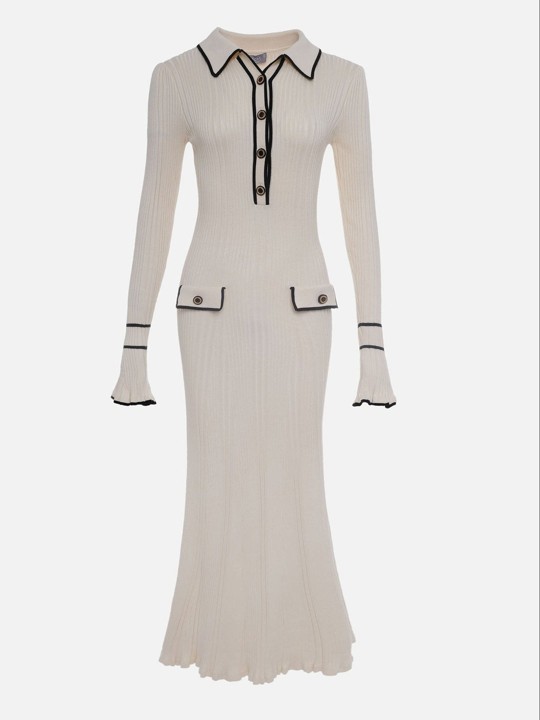Frederike Rippstrick-Kleid mit Polokragen in Elfenbein Foto 4