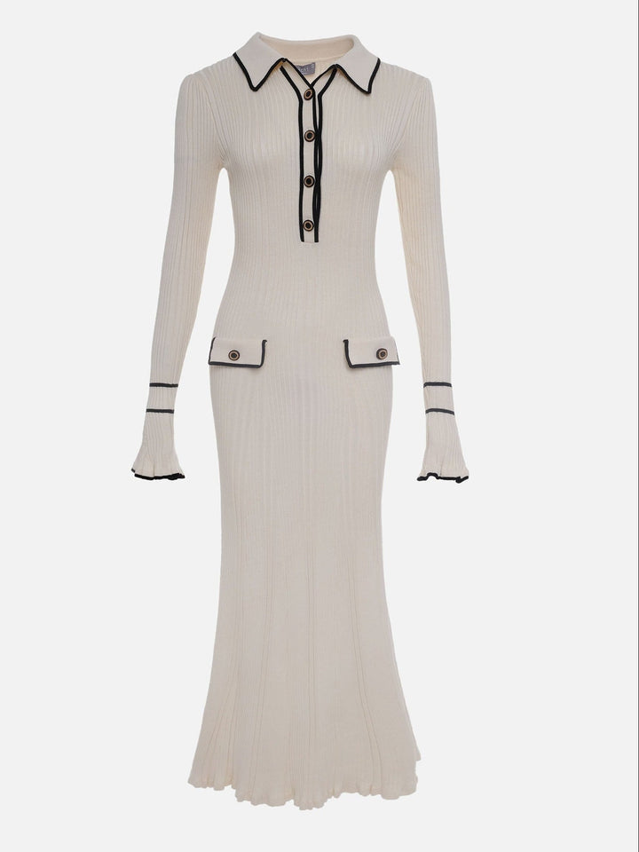 Frederike Rippstrick-Kleid mit Polokragen in Elfenbein Foto 4
