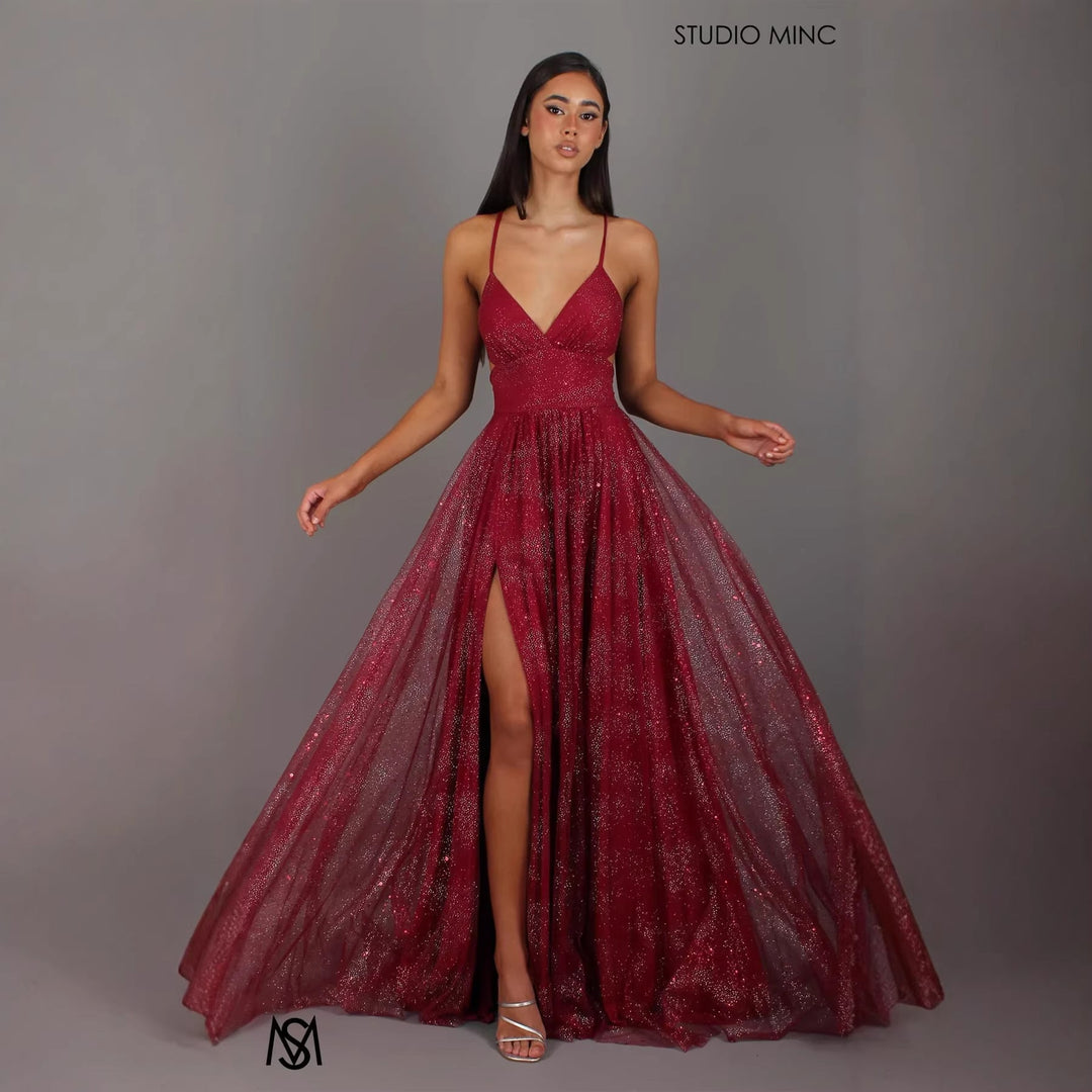 Gisela Abendkleid mit Spaghettiträgern in fließender A-Linie Foto 3