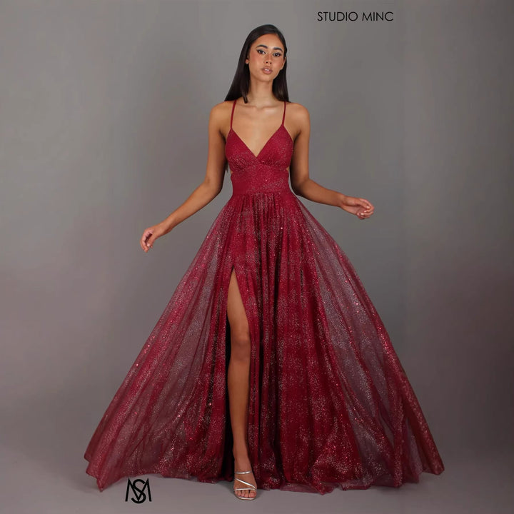 Gisela Abendkleid mit Spaghettiträgern in fließender A-Linie Foto 3