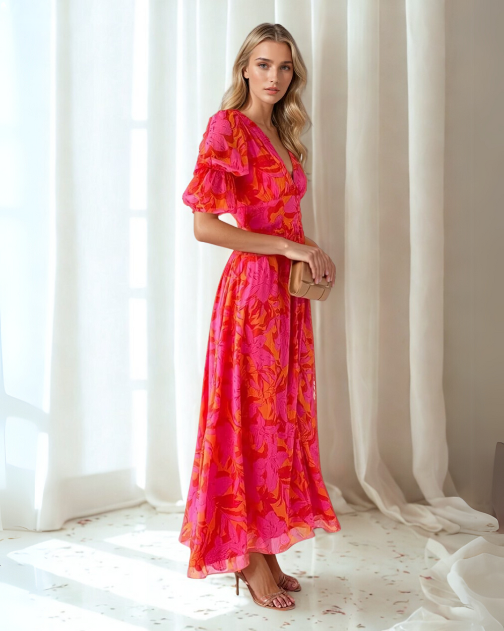 Hanne Florales Sommerkleid mit Volantärmeln in Maxi-Länge Foto 1