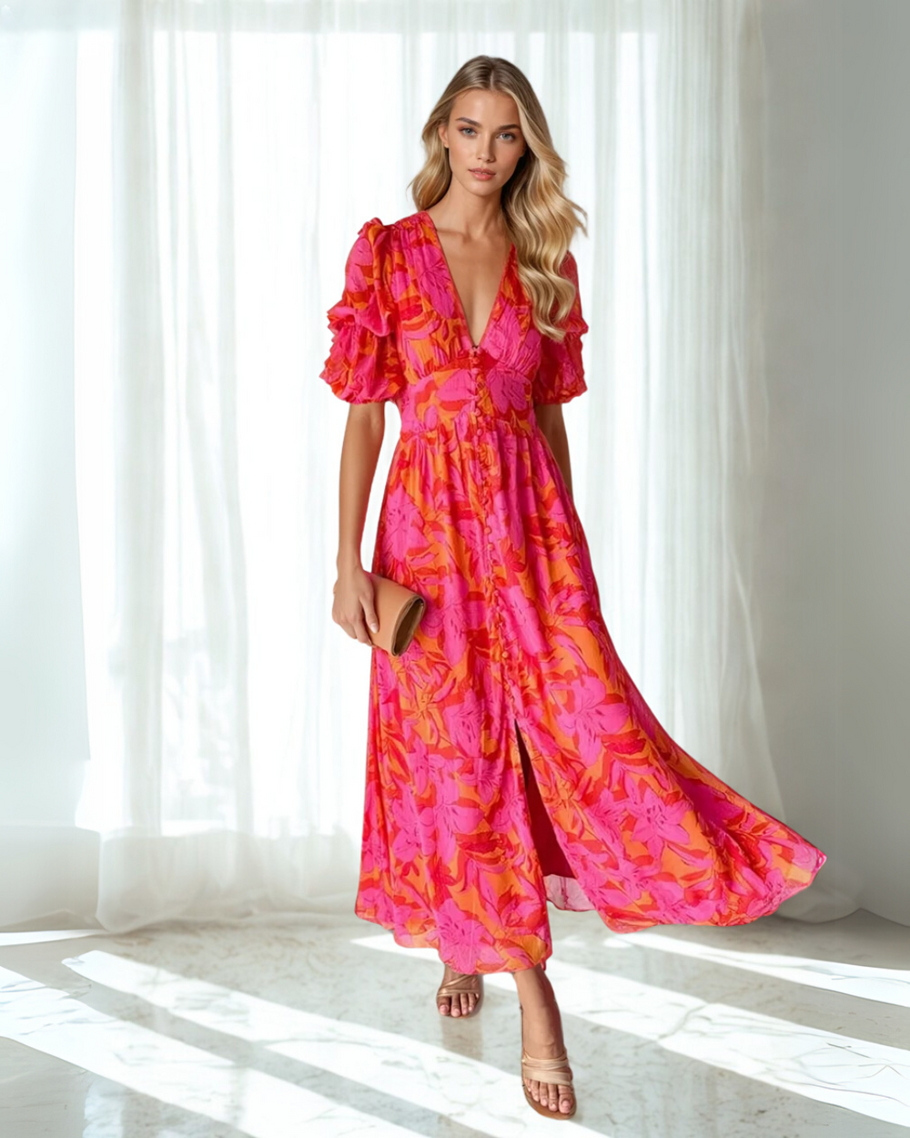 Hanne Florales Sommerkleid mit Volantärmeln in Maxi-Länge Foto 3