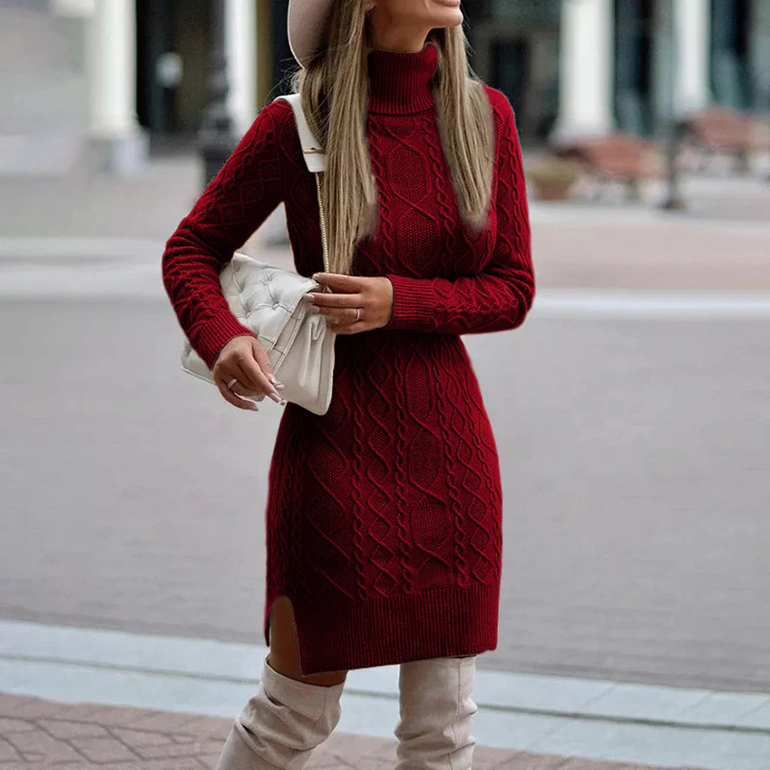 Hedda Zopfstrick-Kleid mit Rollkragen in Bordeaux Foto 1