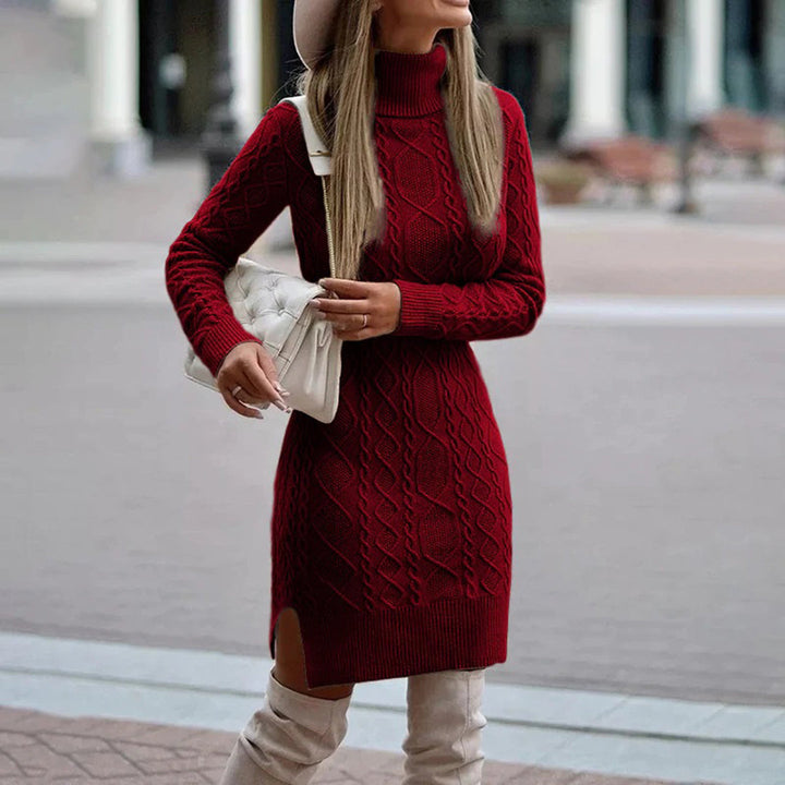 Hedda Zopfstrick-Kleid mit Rollkragen in Bordeaux Foto 1