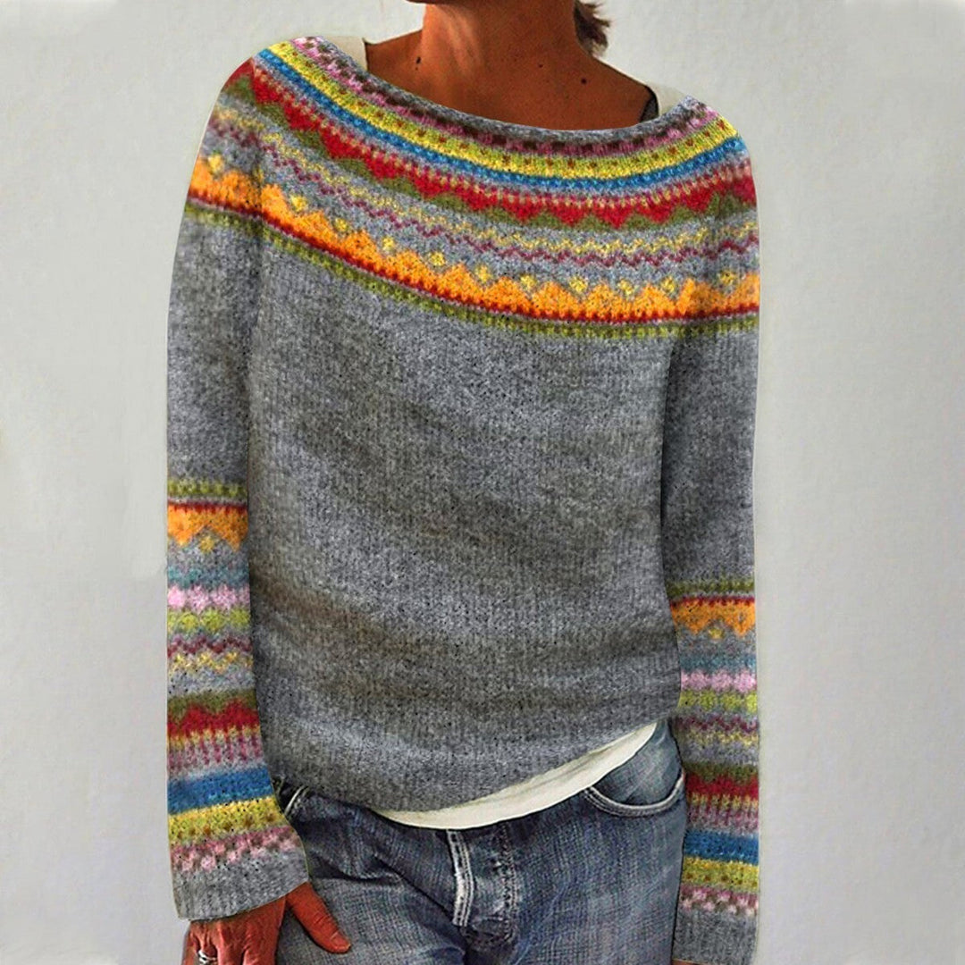 Herta Retro-Pullover mit buntem Muster Foto 1