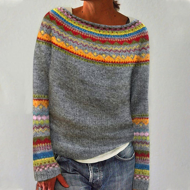 Herta Retro-Pullover mit buntem Muster Foto 1