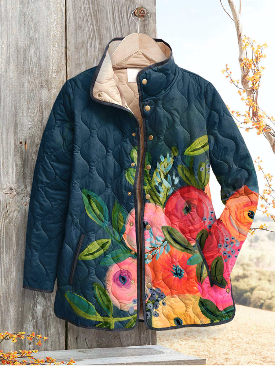 Ingelore Steppjacke mit Retro-Blumen-Kunstdruck Foto 1