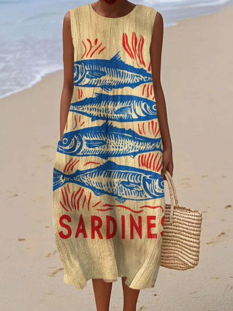 Janne Leinen-Strandkleid mit Sardinen-Print Foto 1