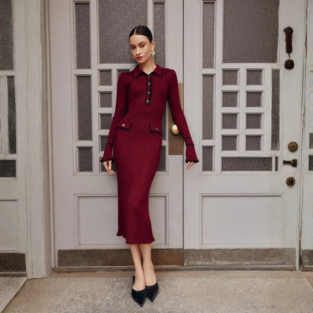 Jorunn Rippstrick-Kleid mit Polokragen und Knopfleiste Foto 3