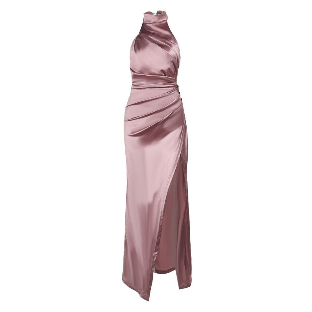 Leonore Satin-Abendkleid mit Raffung und hohem Beinschlitz Foto 2